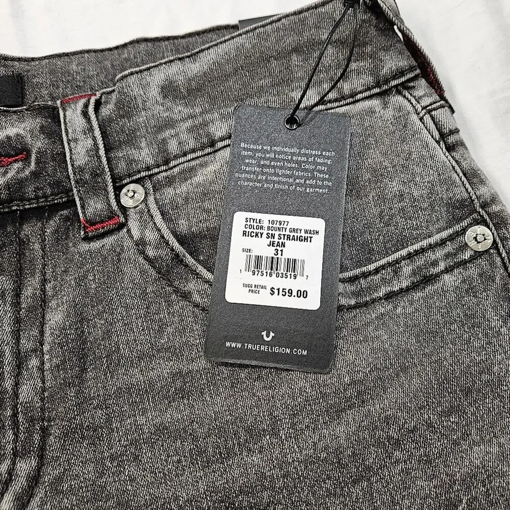 True Religion Jeans Bounty Grey Wash Ricky Relaxed Straight Size 31